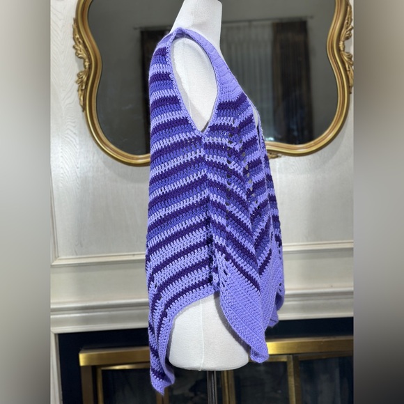 Handmade Crochet Chevron Vest Purple Striped Sleeveless Boho Layering Piece – OS - Picture 4 of 10